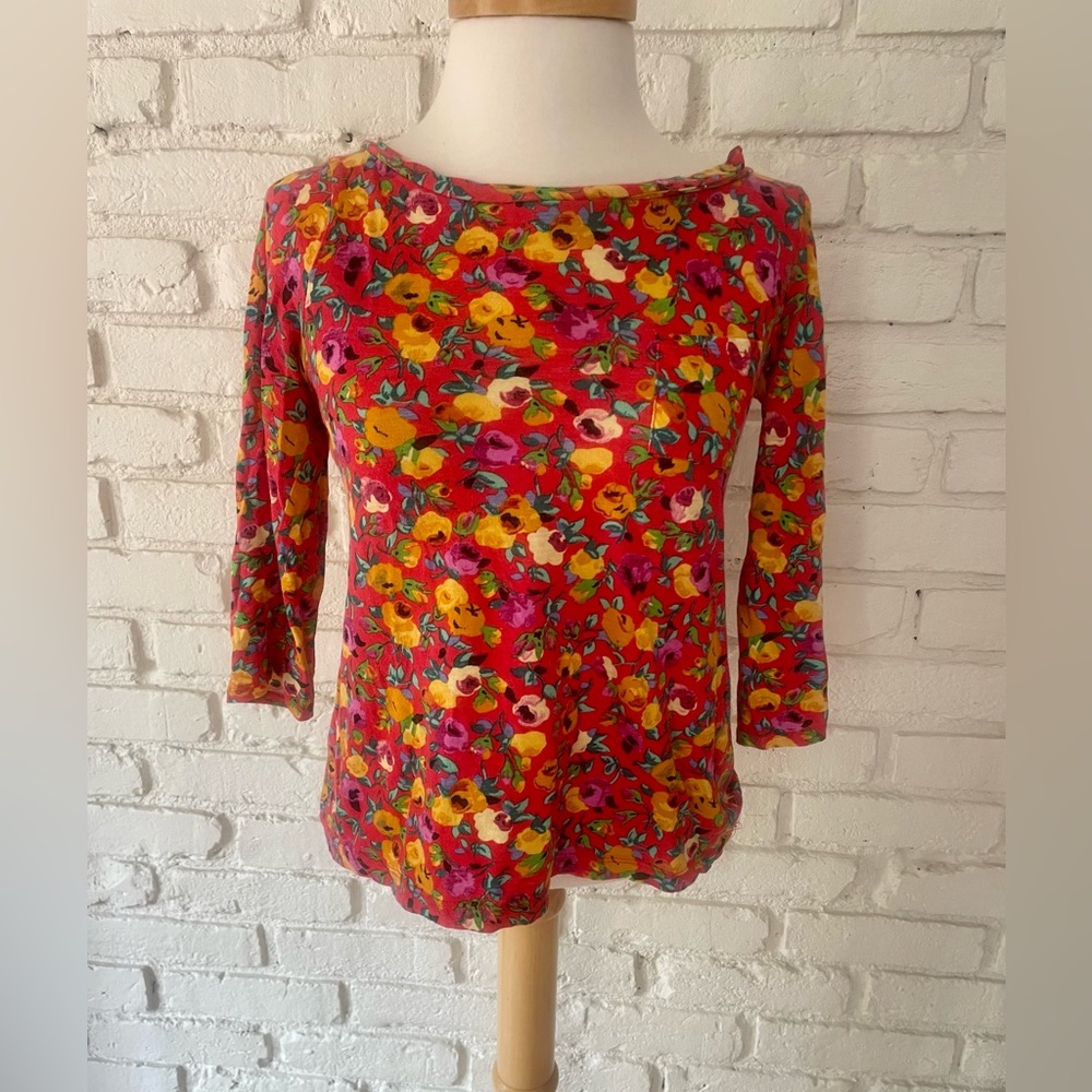 Anthropologie 9-HIV-STCL Red Floral Top